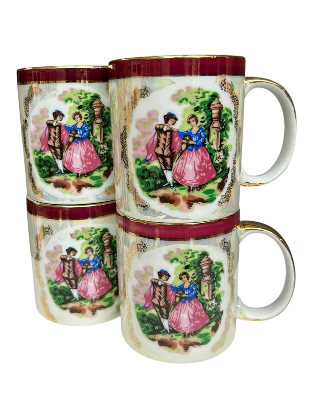 Vintage Empress by YMM Victorian Couple Iridescent Coffee Mugs Set of 4